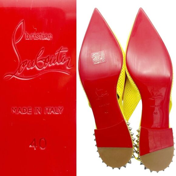 Christian Louboutin Citron Perforated Suede Spiked Hall Slingback Flats Size 40 - Picture 15 of 16
